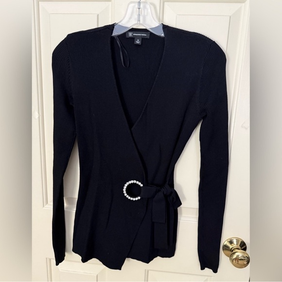 INC International Concepts Sweaters - INC International Concepts Black Cardigan with Pearl Belt